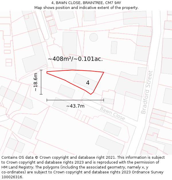 4, BAWN CLOSE, BRAINTREE, CM7 9AY: Plot and title map