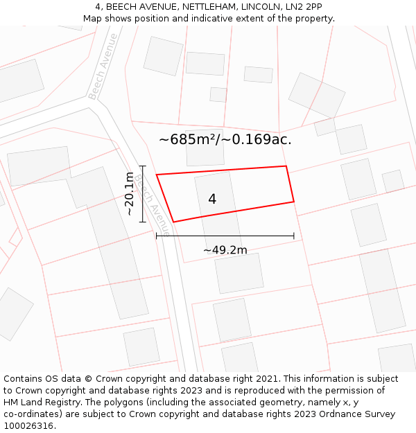 4, BEECH AVENUE, NETTLEHAM, LINCOLN, LN2 2PP: Plot and title map