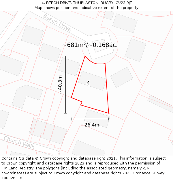 4, BEECH DRIVE, THURLASTON, RUGBY, CV23 9JT: Plot and title map