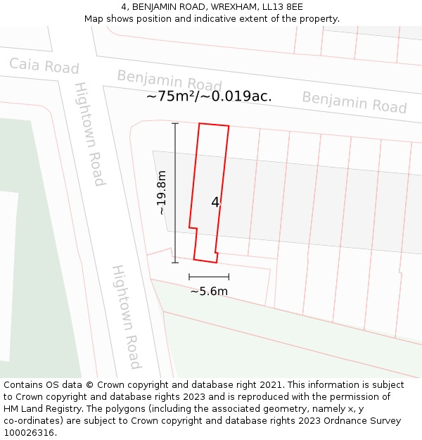 4, BENJAMIN ROAD, WREXHAM, LL13 8EE: Plot and title map