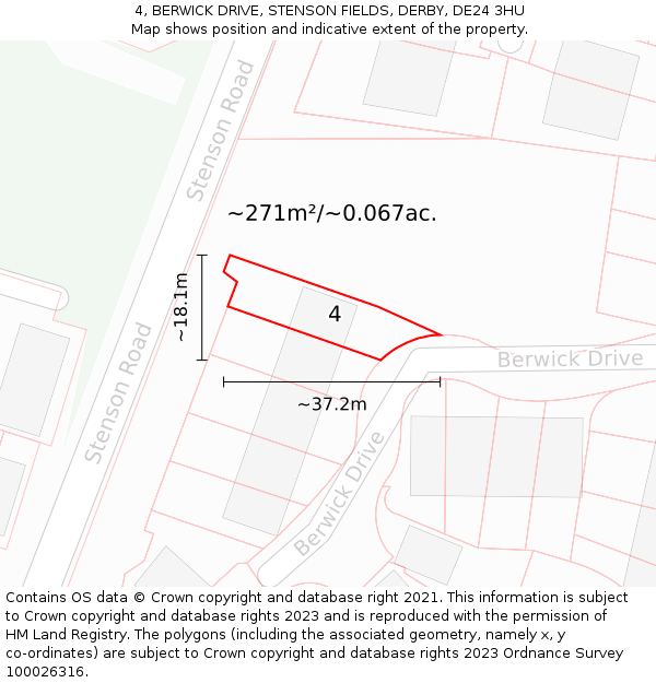 4, BERWICK DRIVE, STENSON FIELDS, DERBY, DE24 3HU: Plot and title map