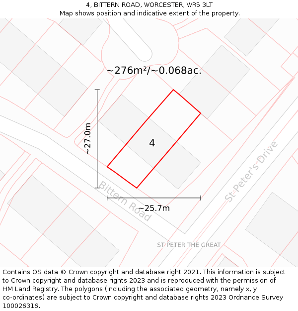 4, BITTERN ROAD, WORCESTER, WR5 3LT: Plot and title map