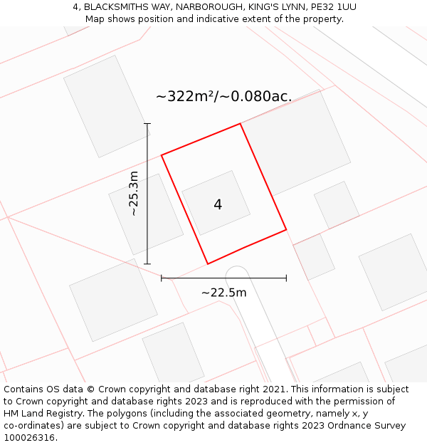 4, BLACKSMITHS WAY, NARBOROUGH, KING'S LYNN, PE32 1UU: Plot and title map