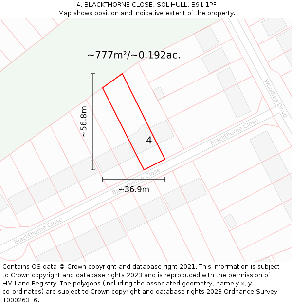 4, BLACKTHORNE CLOSE, SOLIHULL, B91 1PF: Plot and title map