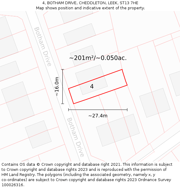 4, BOTHAM DRIVE, CHEDDLETON, LEEK, ST13 7HE: Plot and title map