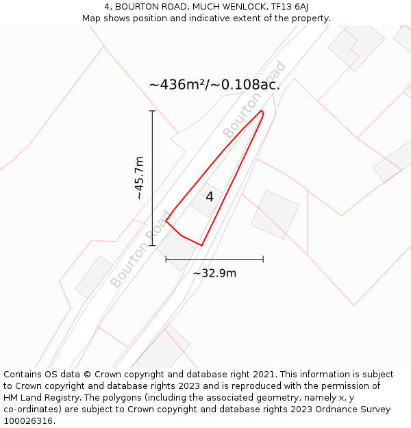 4, BOURTON ROAD, MUCH WENLOCK, TF13 6AJ: Plot and title map