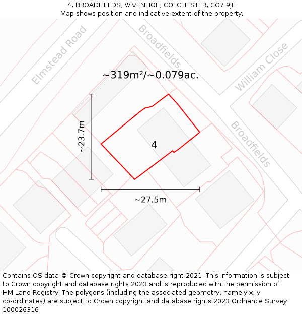 4, BROADFIELDS, WIVENHOE, COLCHESTER, CO7 9JE: Plot and title map