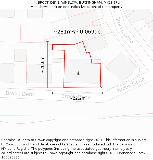 4, BROOK DENE, WINSLOW, BUCKINGHAM, MK18 3FU: Plot and title map