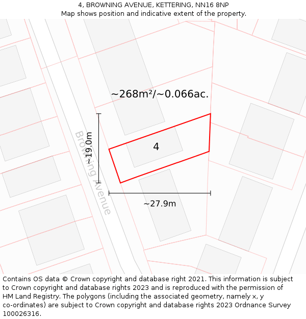4, BROWNING AVENUE, KETTERING, NN16 8NP: Plot and title map