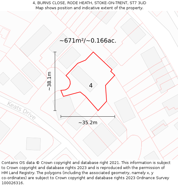 4, BURNS CLOSE, RODE HEATH, STOKE-ON-TRENT, ST7 3UD: Plot and title map