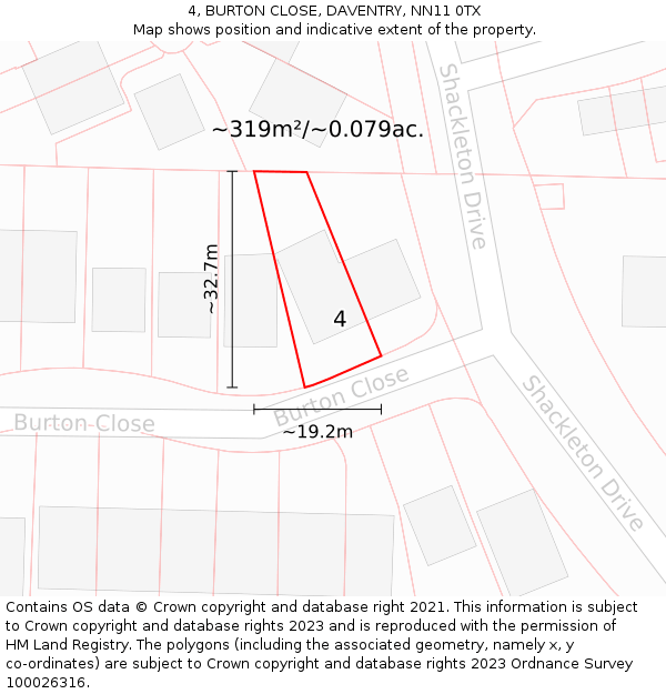 4, BURTON CLOSE, DAVENTRY, NN11 0TX: Plot and title map