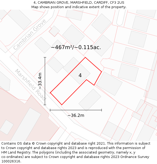 4, CAMBRIAN GROVE, MARSHFIELD, CARDIFF, CF3 2US: Plot and title map