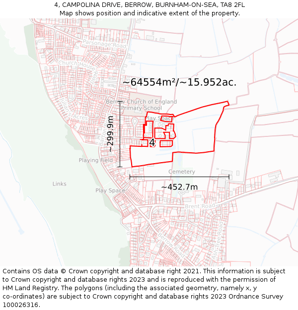 4, CAMPOLINA DRIVE, BERROW, BURNHAM-ON-SEA, TA8 2FL: Plot and title map