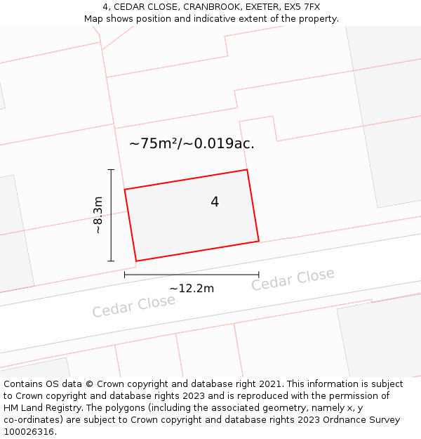 4, CEDAR CLOSE, CRANBROOK, EXETER, EX5 7FX: Plot and title map