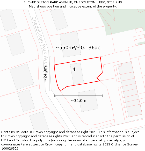 4, CHEDDLETON PARK AVENUE, CHEDDLETON, LEEK, ST13 7NS: Plot and title map