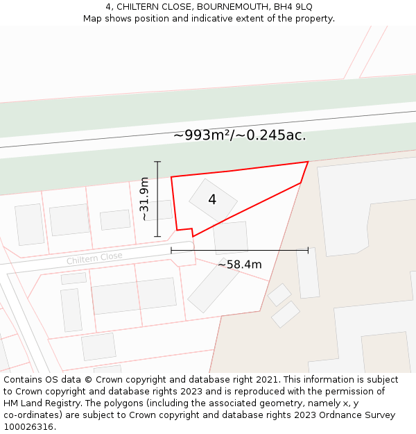 4, CHILTERN CLOSE, BOURNEMOUTH, BH4 9LQ: Plot and title map