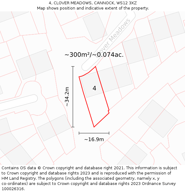 4, CLOVER MEADOWS, CANNOCK, WS12 3XZ: Plot and title map