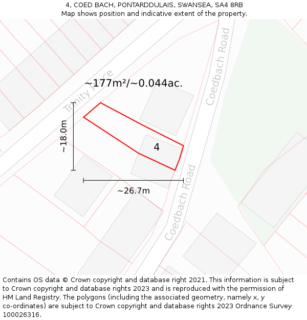 4, COED BACH, PONTARDDULAIS, SWANSEA, SA4 8RB: Plot and title map