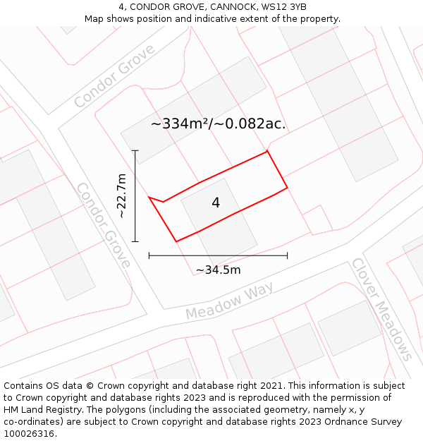 4, CONDOR GROVE, CANNOCK, WS12 3YB: Plot and title map