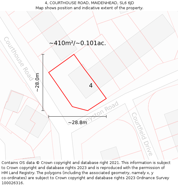 4, COURTHOUSE ROAD, MAIDENHEAD, SL6 6JD: Plot and title map