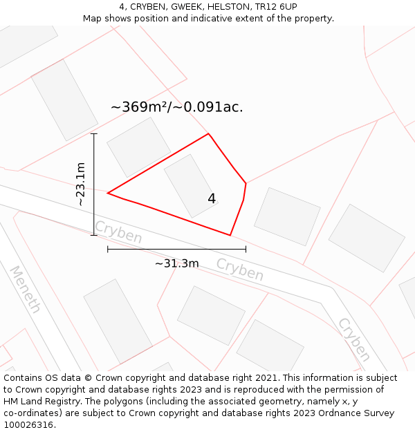 4, CRYBEN, GWEEK, HELSTON, TR12 6UP: Plot and title map