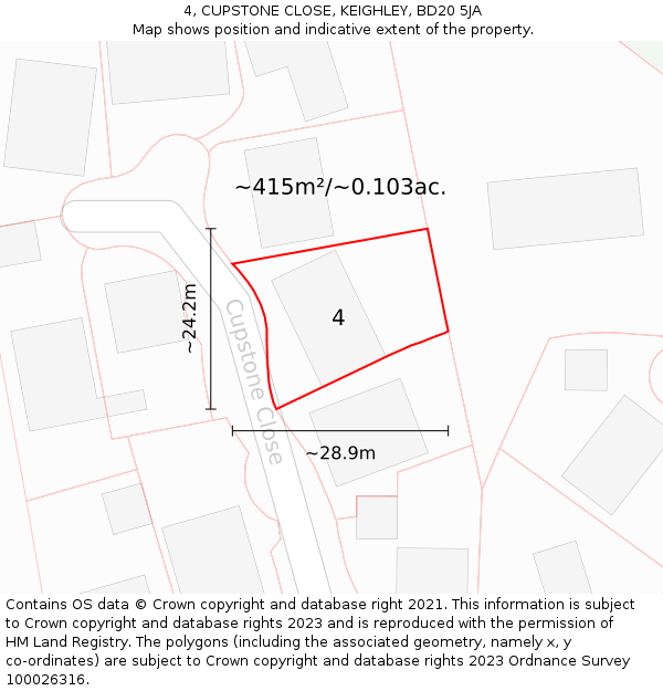 4, CUPSTONE CLOSE, KEIGHLEY, BD20 5JA: Plot and title map