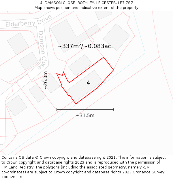 4, DAMSON CLOSE, ROTHLEY, LEICESTER, LE7 7SZ: Plot and title map