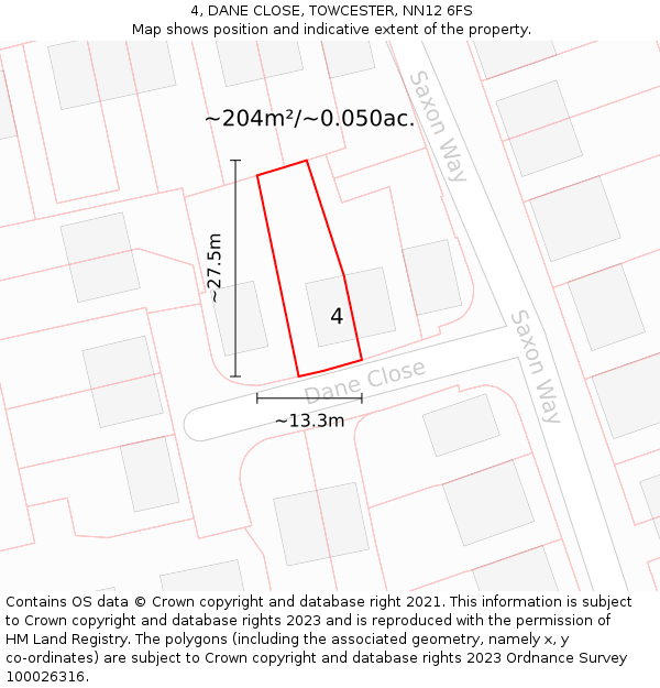 4, DANE CLOSE, TOWCESTER, NN12 6FS: Plot and title map