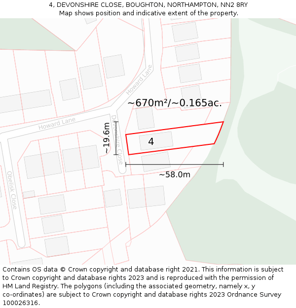 4, DEVONSHIRE CLOSE, BOUGHTON, NORTHAMPTON, NN2 8RY: Plot and title map