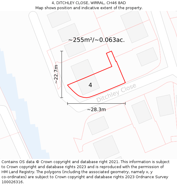 4, DITCHLEY CLOSE, WIRRAL, CH46 8AD: Plot and title map