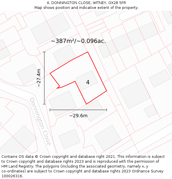 4, DONNINGTON CLOSE, WITNEY, OX28 5FR: Plot and title map