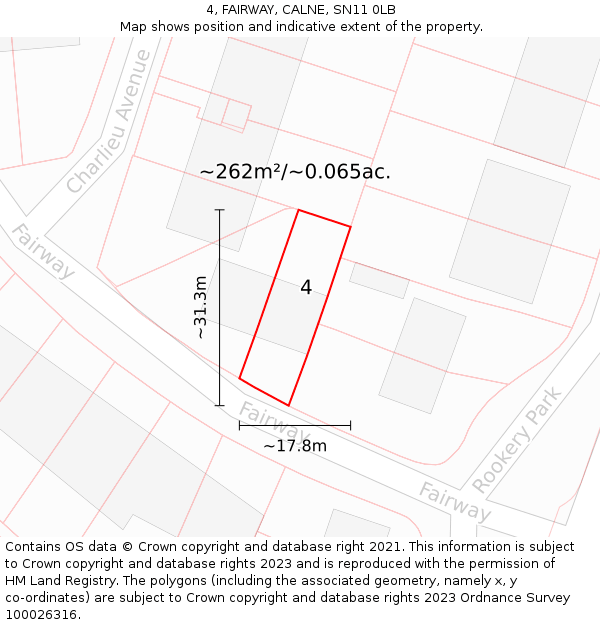 4, FAIRWAY, CALNE, SN11 0LB: Plot and title map