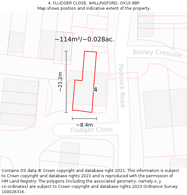 4, FLUDGER CLOSE, WALLINGFORD, OX10 9BP: Plot and title map