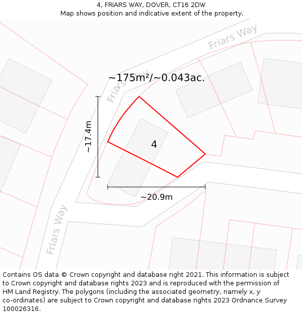 4, FRIARS WAY, DOVER, CT16 2DW: Plot and title map
