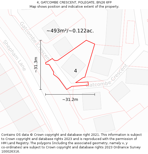 4, GATCOMBE CRESCENT, POLEGATE, BN26 6FP: Plot and title map