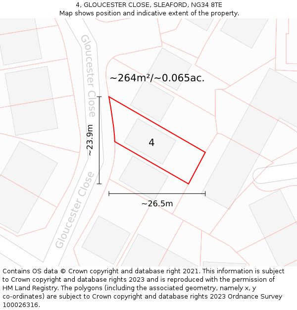 4, GLOUCESTER CLOSE, SLEAFORD, NG34 8TE: Plot and title map