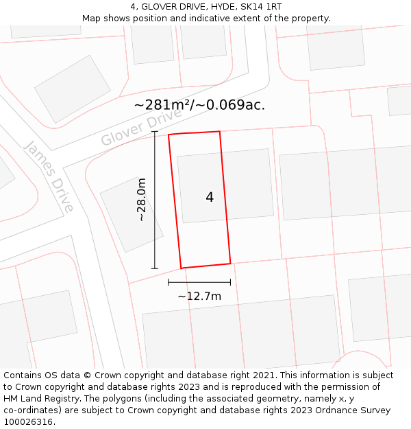 4, GLOVER DRIVE, HYDE, SK14 1RT: Plot and title map