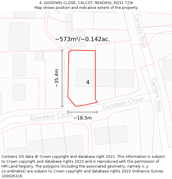 4, GOODWIN CLOSE, CALCOT, READING, RG31 7ZW: Plot and title map