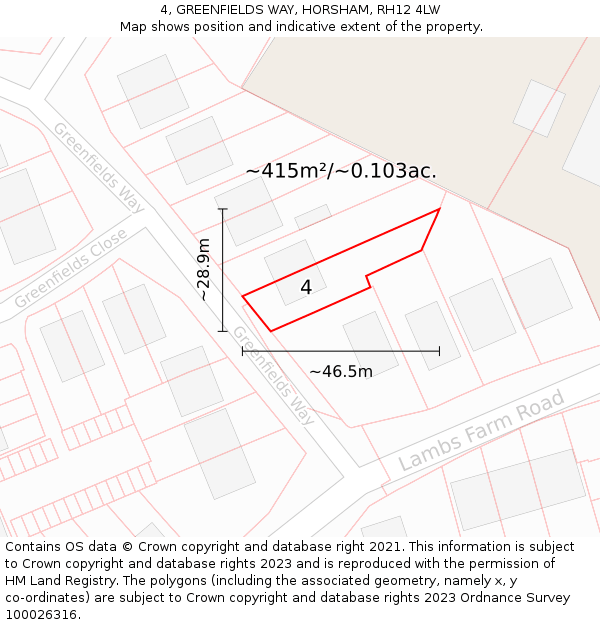 4, GREENFIELDS WAY, HORSHAM, RH12 4LW: Plot and title map
