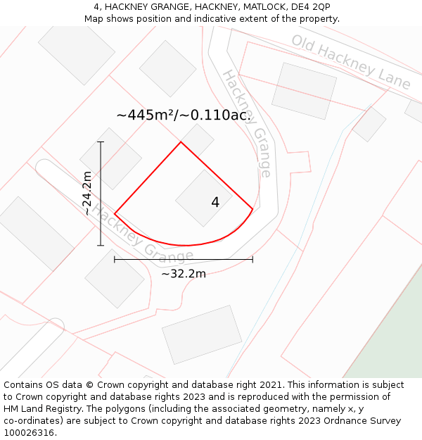 4, HACKNEY GRANGE, HACKNEY, MATLOCK, DE4 2QP: Plot and title map