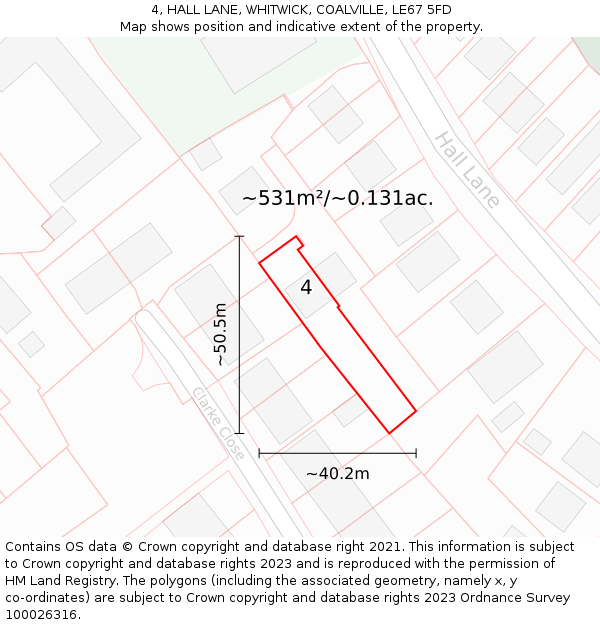 4, HALL LANE, WHITWICK, COALVILLE, LE67 5FD: Plot and title map