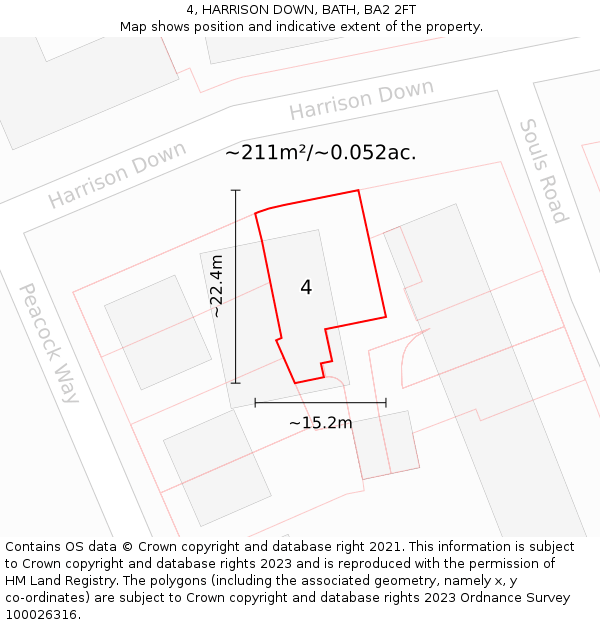 4, HARRISON DOWN, BATH, BA2 2FT: Plot and title map