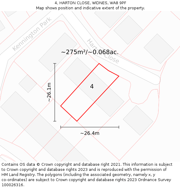 4, HARTON CLOSE, WIDNES, WA8 9PF: Plot and title map