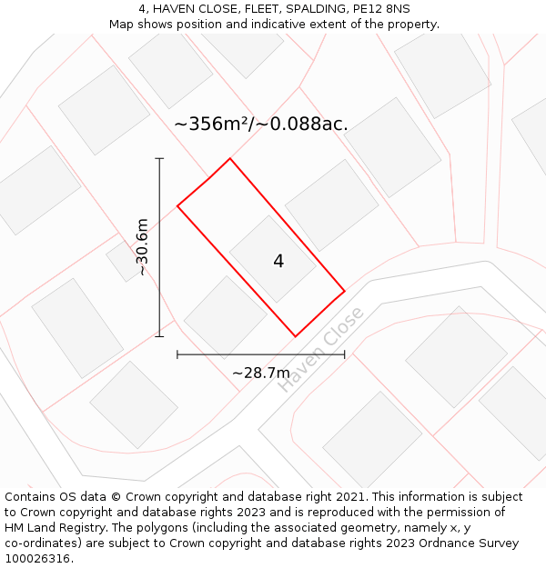 4, HAVEN CLOSE, FLEET, SPALDING, PE12 8NS: Plot and title map