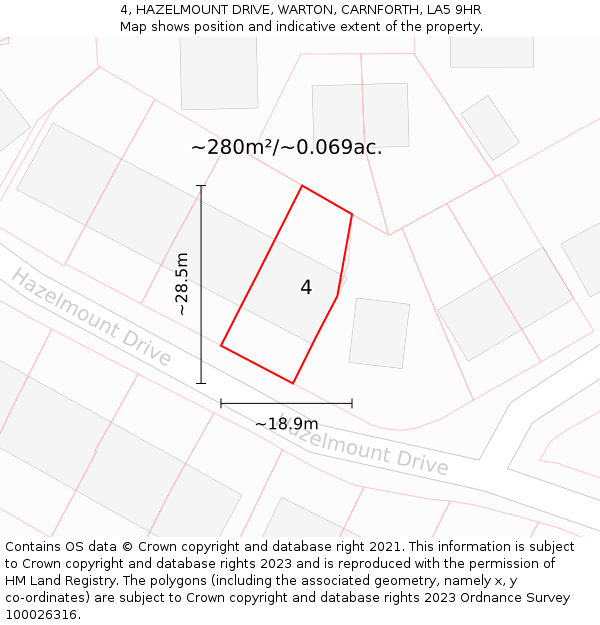 4, HAZELMOUNT DRIVE, WARTON, CARNFORTH, LA5 9HR: Plot and title map