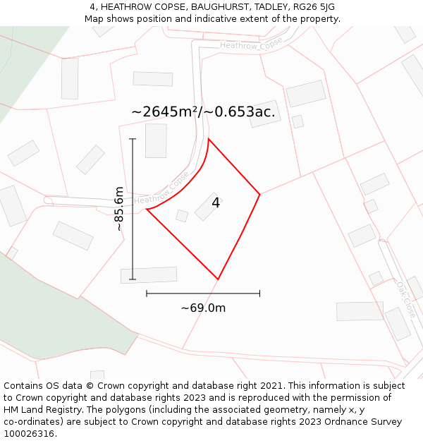 4, HEATHROW COPSE, BAUGHURST, TADLEY, RG26 5JG: Plot and title map