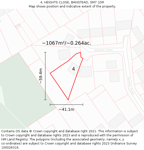 4, HEIGHTS CLOSE, BANSTEAD, SM7 1DR: Plot and title map