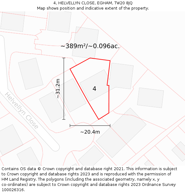 4, HELVELLYN CLOSE, EGHAM, TW20 8JQ: Plot and title map