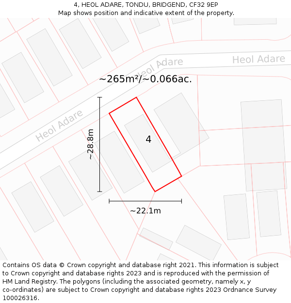 4, HEOL ADARE, TONDU, BRIDGEND, CF32 9EP: Plot and title map