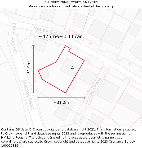 4, HOBBY DRIVE, CORBY, NN17 5FG: Plot and title map